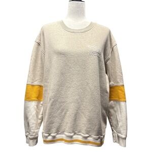 Roots Cabin Crewneck Sweatshirt Beige Yellow Stripe Logo Size LG